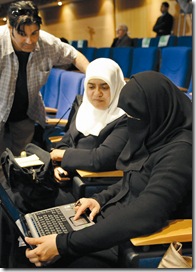 Participants work on a laptop after the official launch by Microsoft Chief Executive Steve Ballmer and Egypt's Orascom Telecom Holding's board member Khaled Bichara of Microsoft's Web portal for North Africa, MSN Maghreb, on April 22, 2008 during the Arab Forum of Teachers in Skhirat, outside Rabat. AFP PHOTO / ABDELHAK SENNA (Photo credit should read ABDELHAK SENNA/AFP/Getty Images)